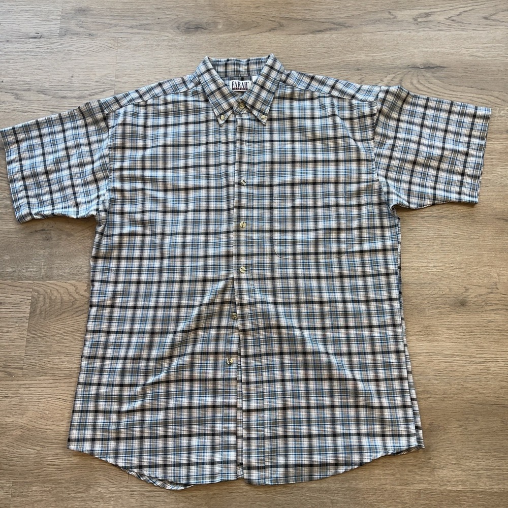 FARAH CLASSICS: Vtg 90s Short Sleeve Plaid Skate Button-up, Mens L 60% Cotton